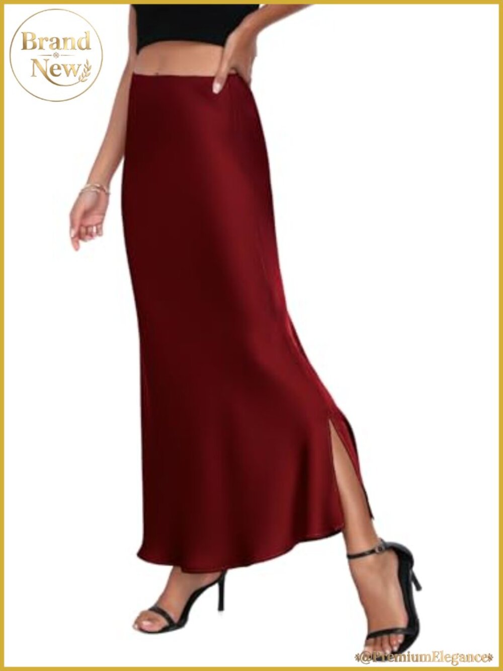 Women's Satin High Waisted A-Line Maxi Skirt with Side Split Cocktail Party
